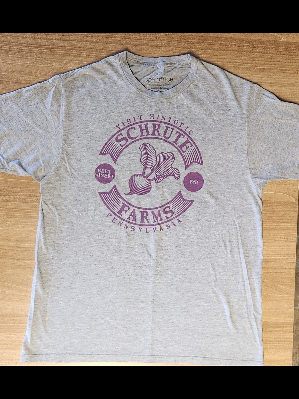 The Office Schrute Farms Graphic Tee - Light Gray with Purple Print